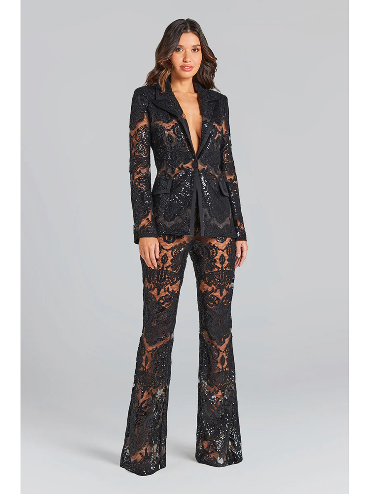 Women'S Formal Wear Pants - ชุดสูทดีไซน์เนอร์รันเวย์รุ่นใหม่ล่าสุดปี 2026 จาก HIGH STREET ชุดเซ็ตเสื้อเบลเซอร์ลูกไม้กิปัวร์ติดกระดุมเม็ดเดียวสำหรับผู้หญิง