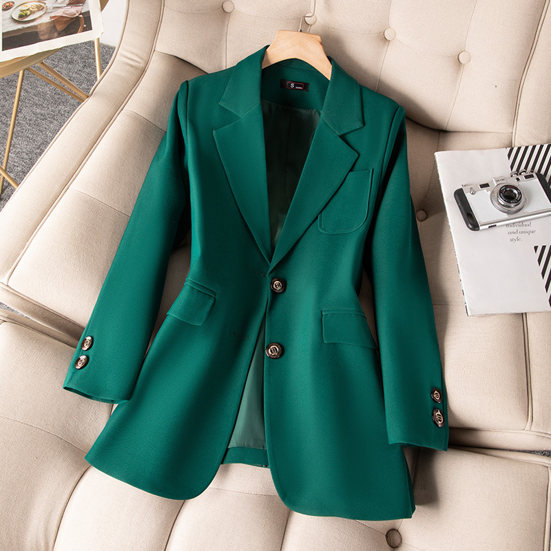 Women Formal Wear Office - สีฟ้าสีดําสีเขียวผู้หญิงอย่างเป็นทางการ Blazer Coat หญิงแขนยาวเดี่ยวเสื้อสํานักงานสุภาพสตรีทํางาน Blazers Outerwear