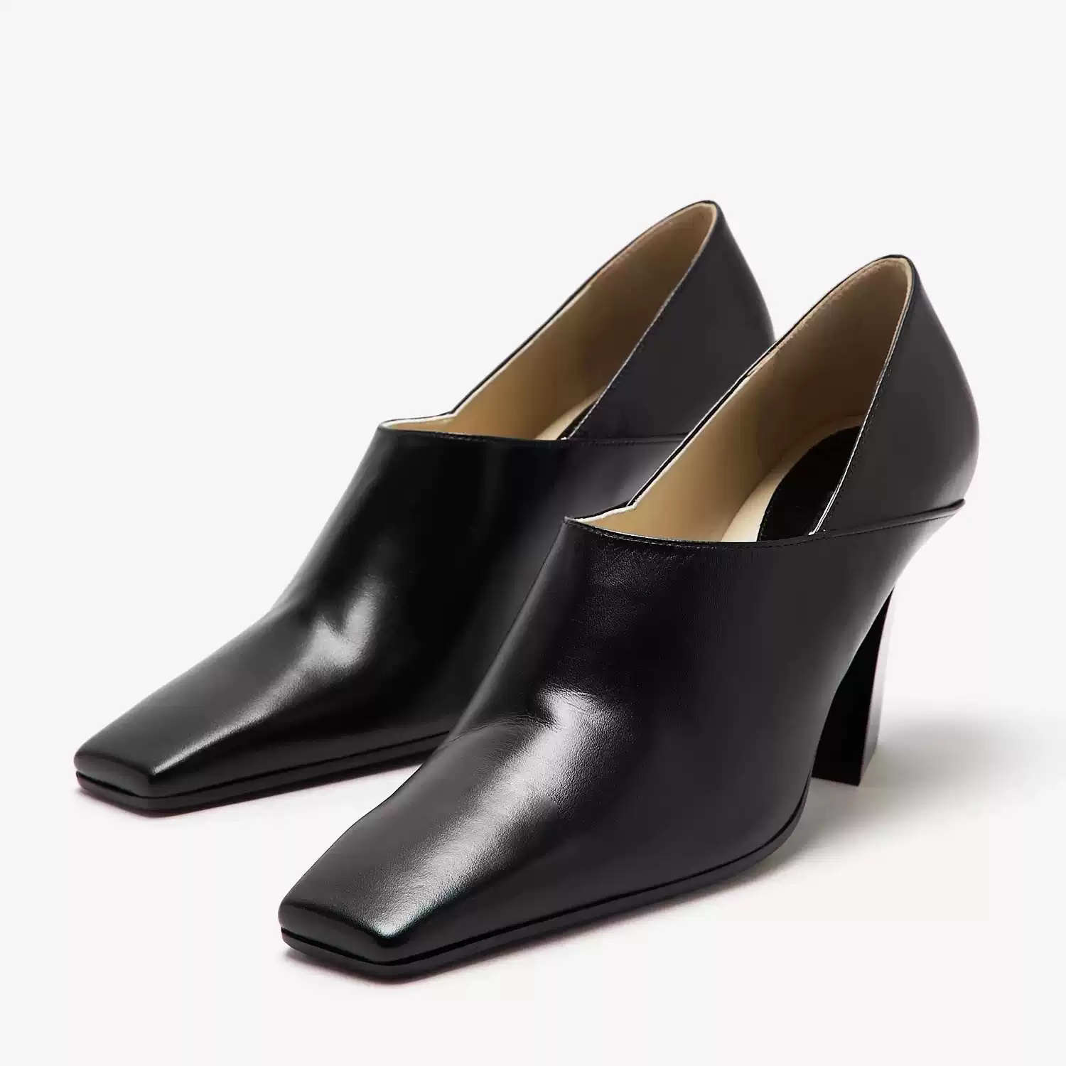 รองเท้าส้นหนาหัวเหลี่ยมหนังสีด - Women Formal Office Wear Shoes บทวิจารณ์และราคา