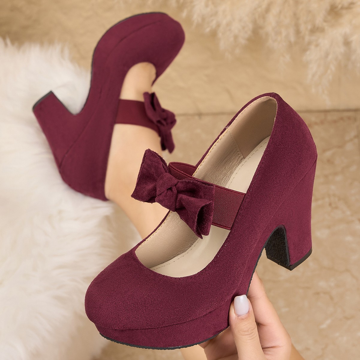 รองเท้าส้นหนาแบบแมรี่เจนประดับ - Women Formal Office Wear Shoes บทวิจารณ์และราคา
