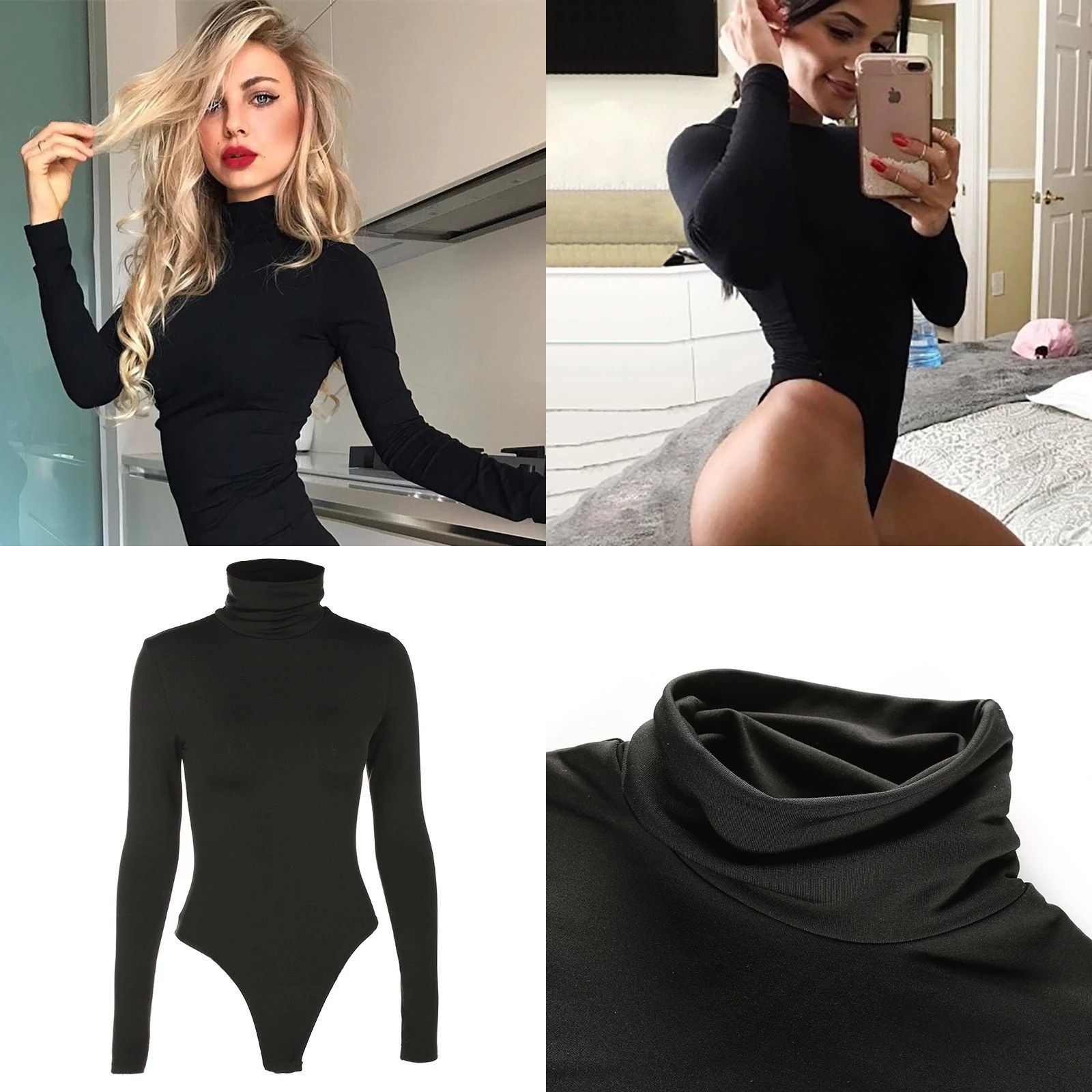 บอดี้สูทคอเต่าผู้หญิง แขนยาว ส - Turtleneck Bodysuit Office บทวิจารณ์และราคา