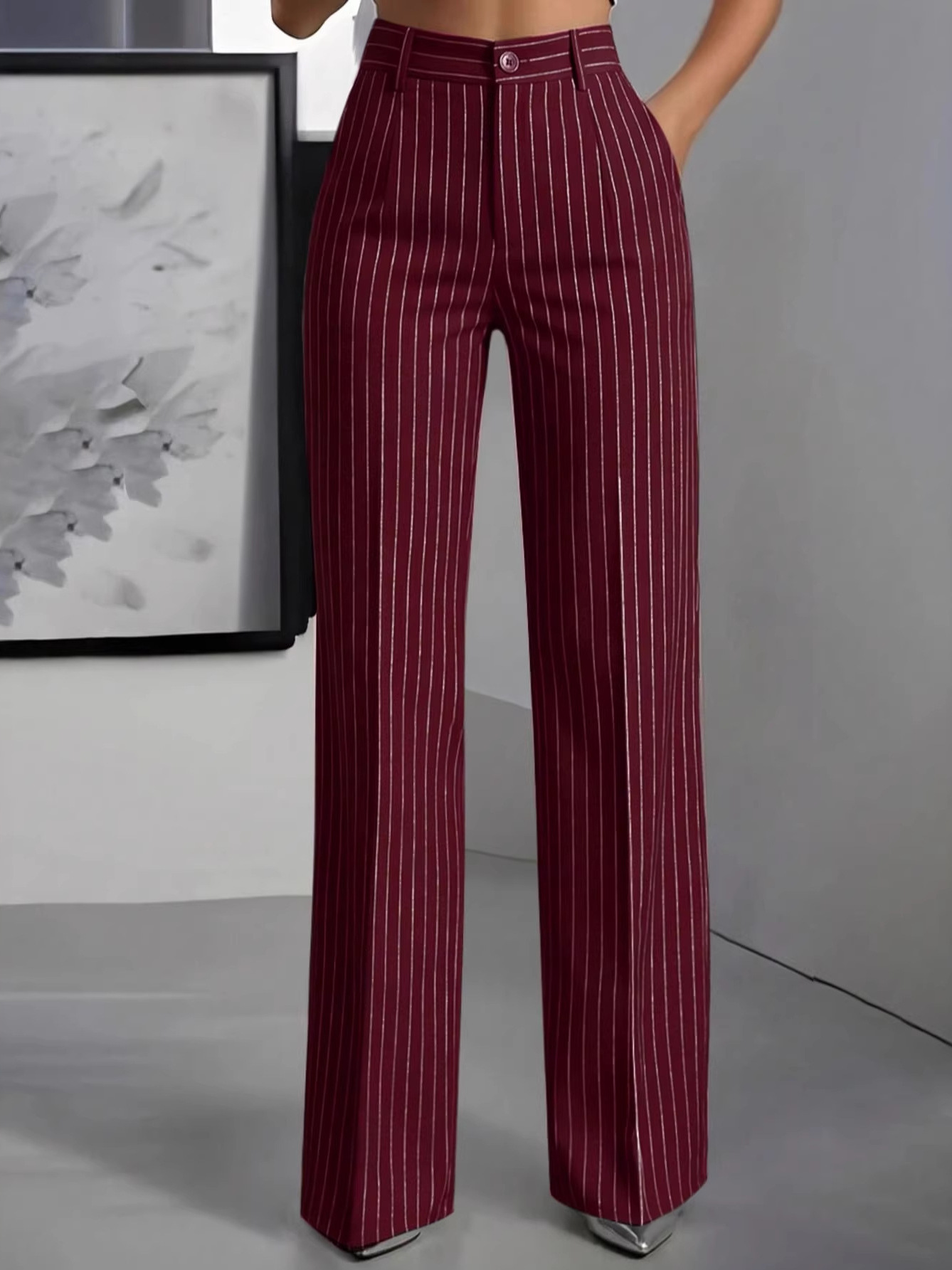 กางเกงสูทขายาวทรงตรงเอวสูง ดีไ - Women'S Formal Wear Pants บทวิจารณ์และราคา