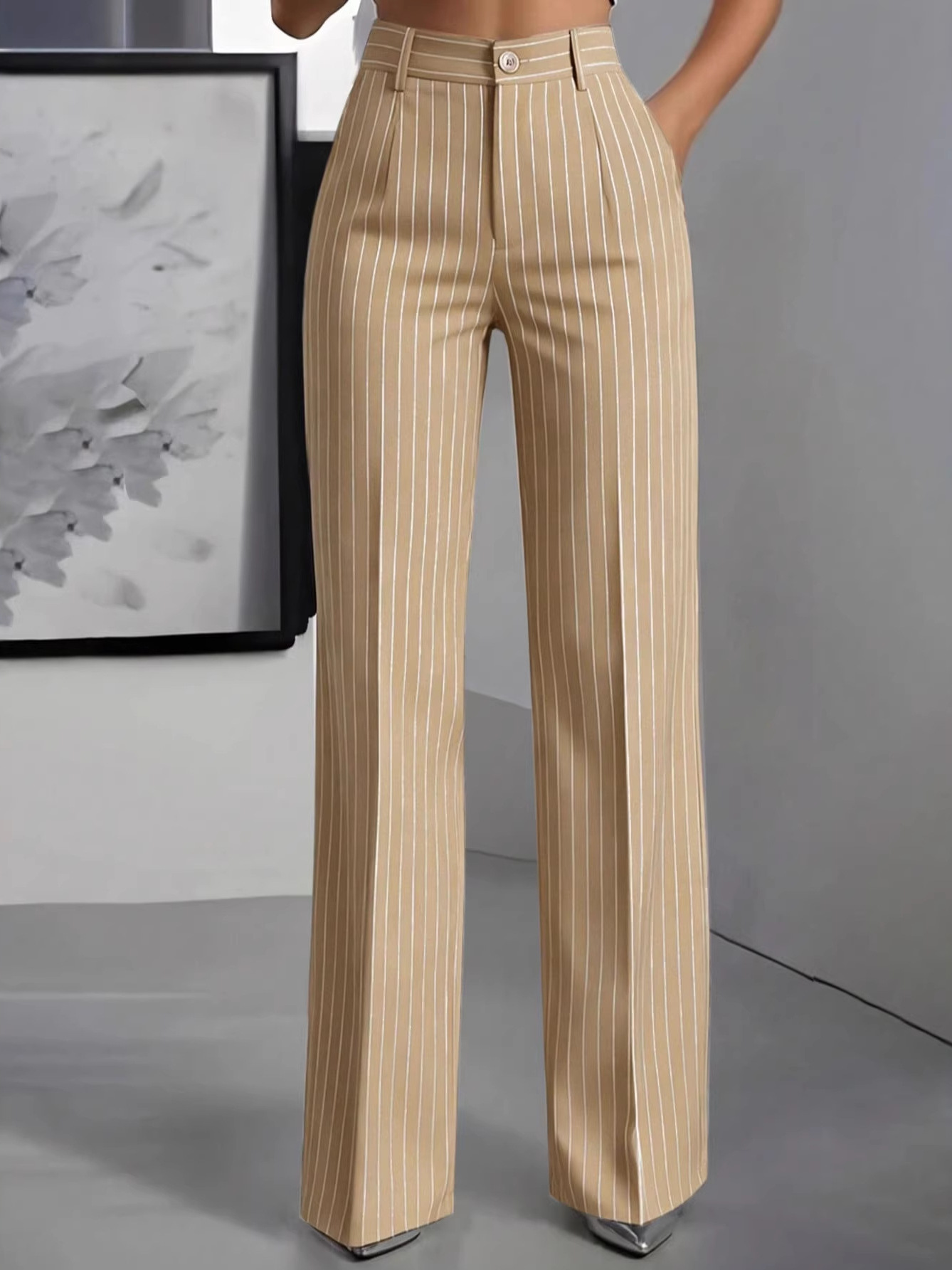 กางเกงสูทขายาวทรงตรงเอวสูง ดีไ - Women'S Formal Wear Pants บทวิจารณ์และราคา