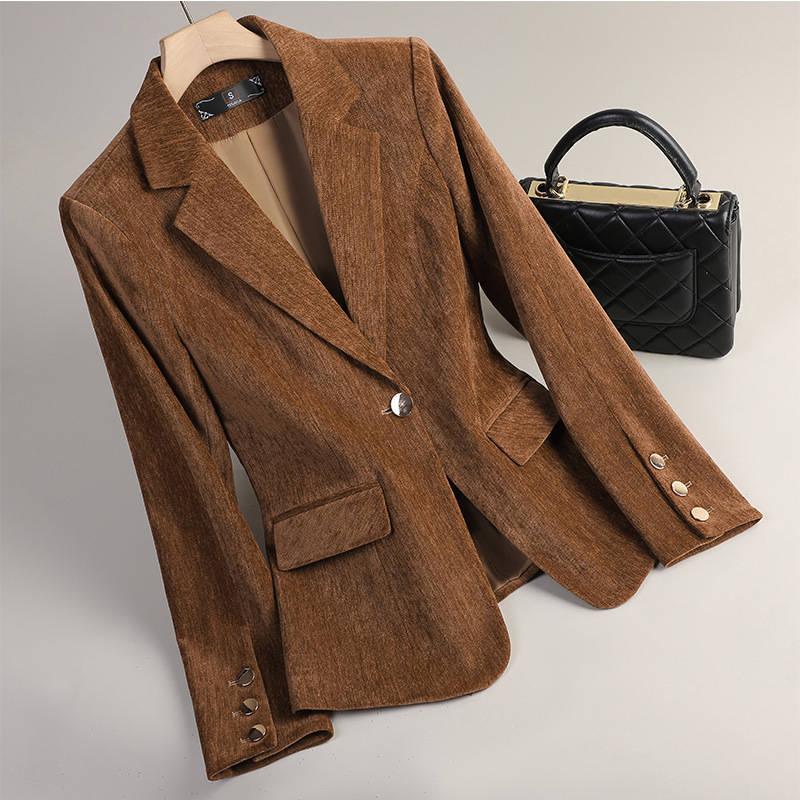สีเหลืองทองกำมะหยี่เบลเซอร์ผู้ - Women Formal Wear Office บทวิจารณ์และราคา